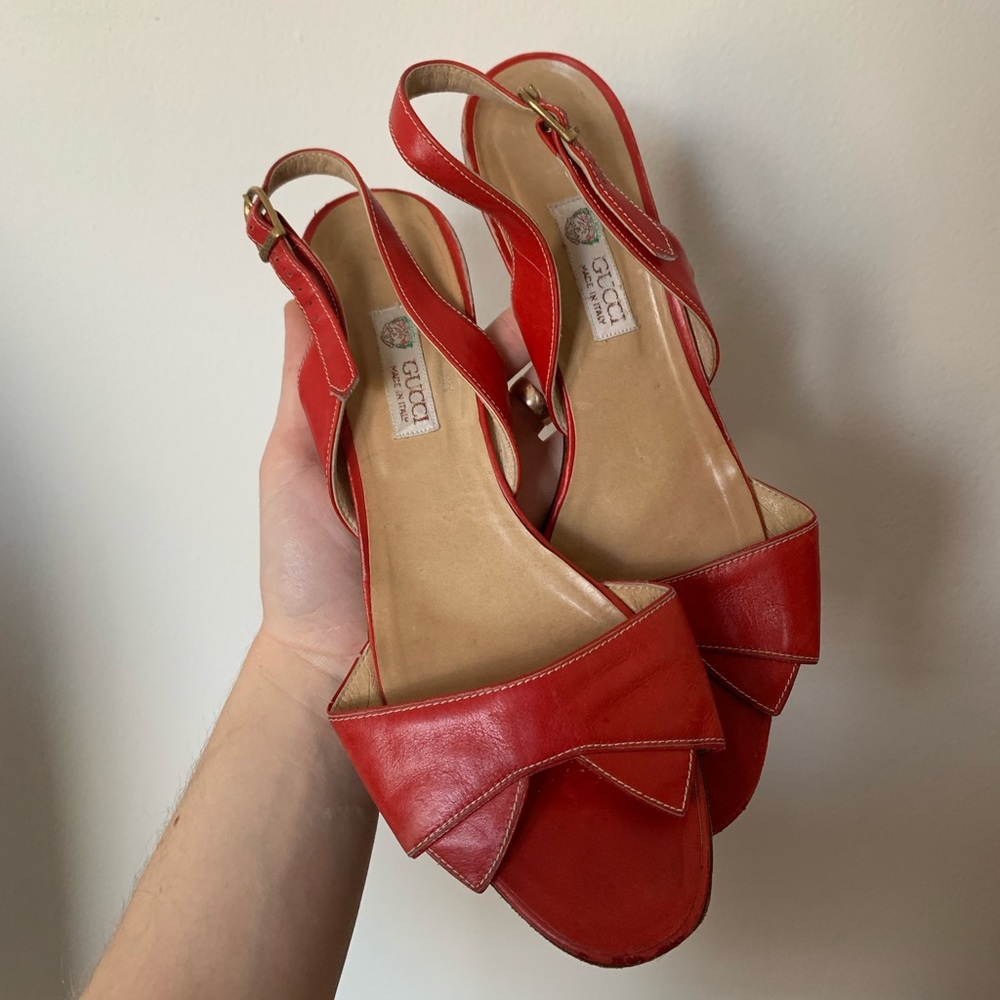 Red Gucci Kitten Heel Sandals
